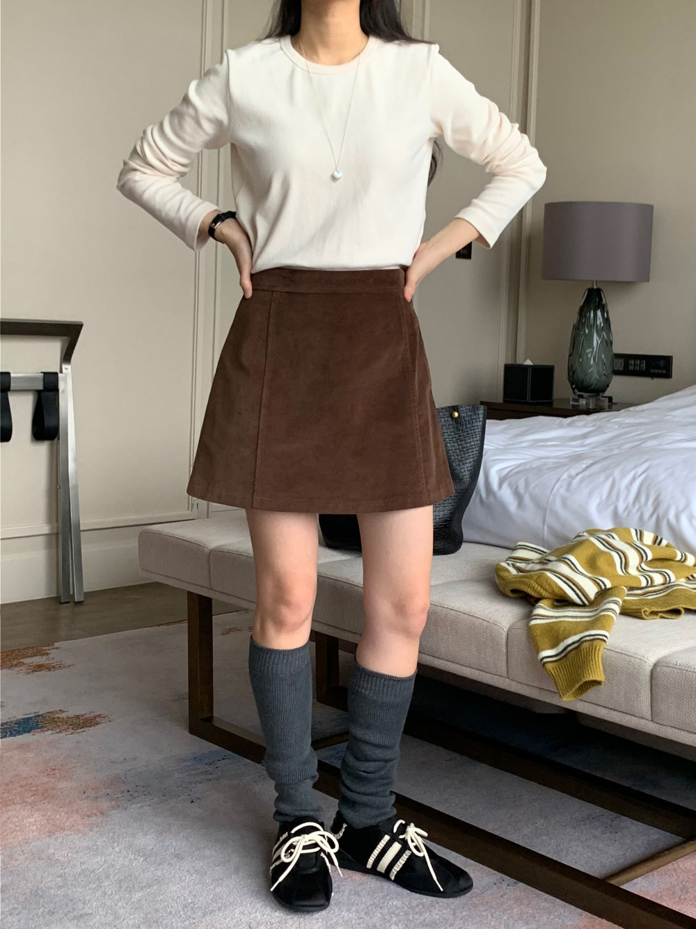 gimo suede lining skirt-2col