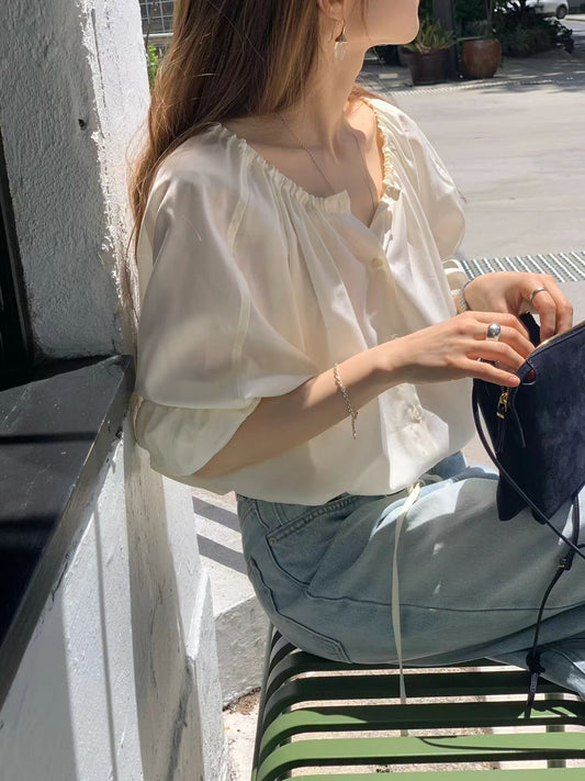 cream即納 Ounce more string blouse-2col