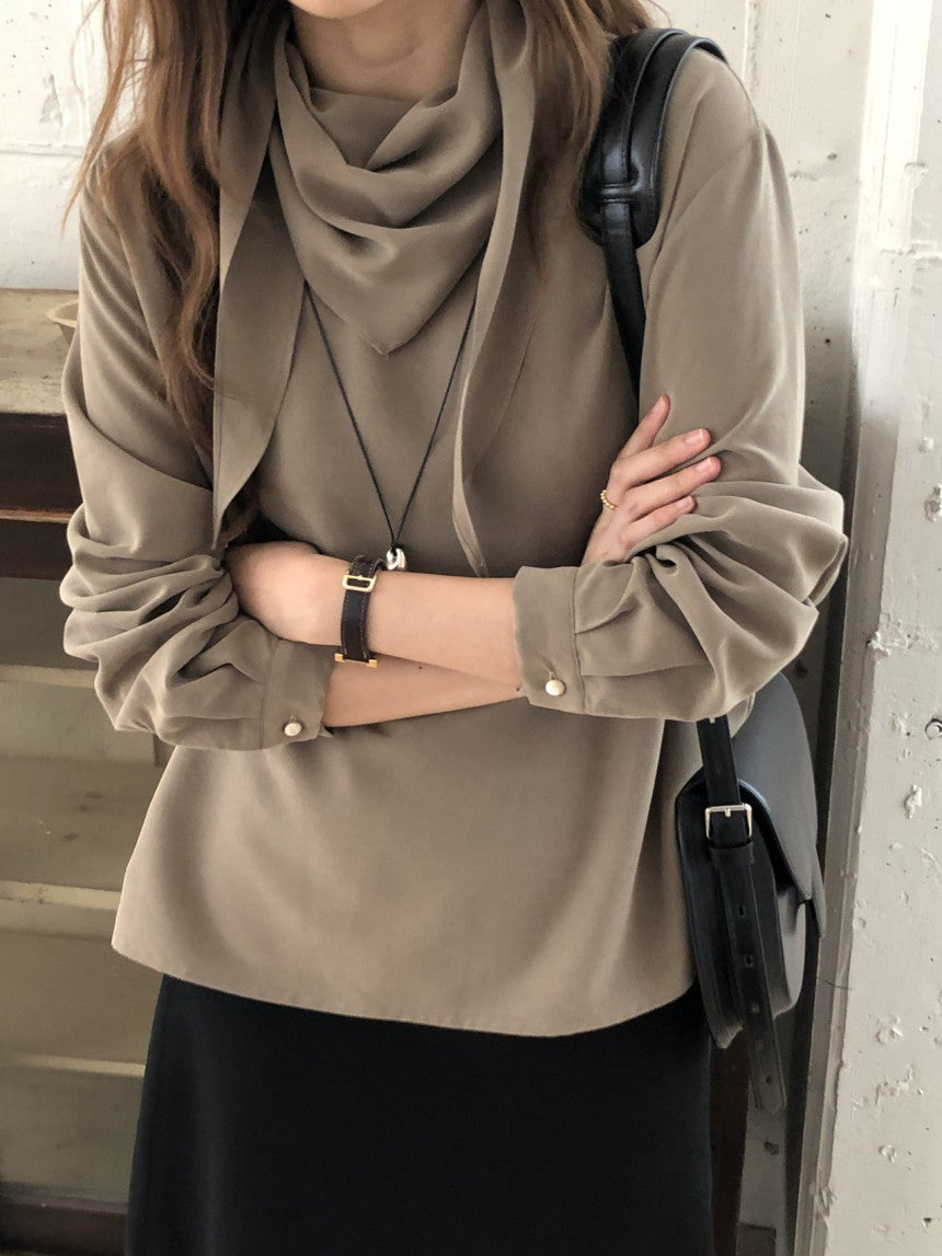 Luna brushed tencel scarf blouse-2col