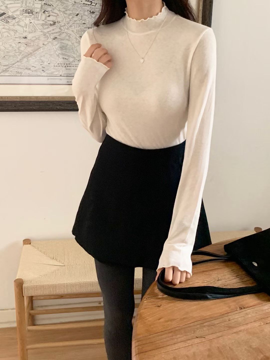 Rose angora half high neck T-5col