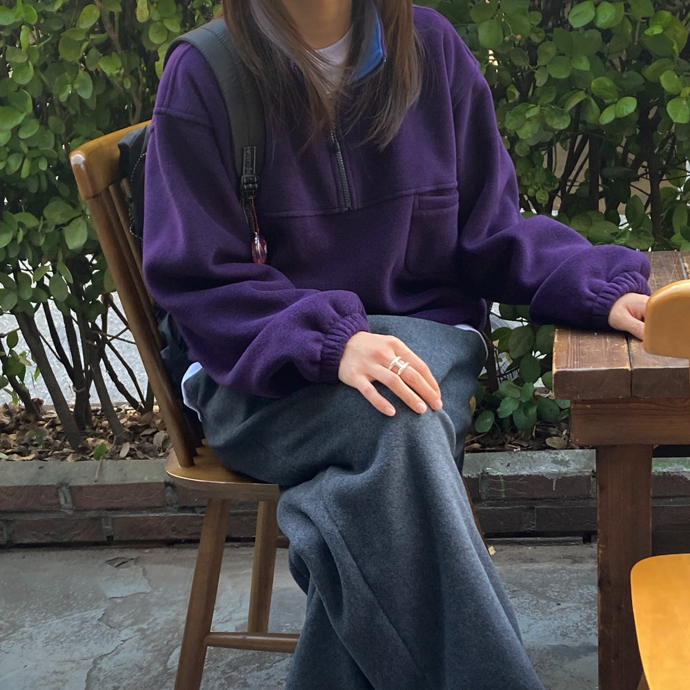 color-blocked half-zip up fleece anorak-2col