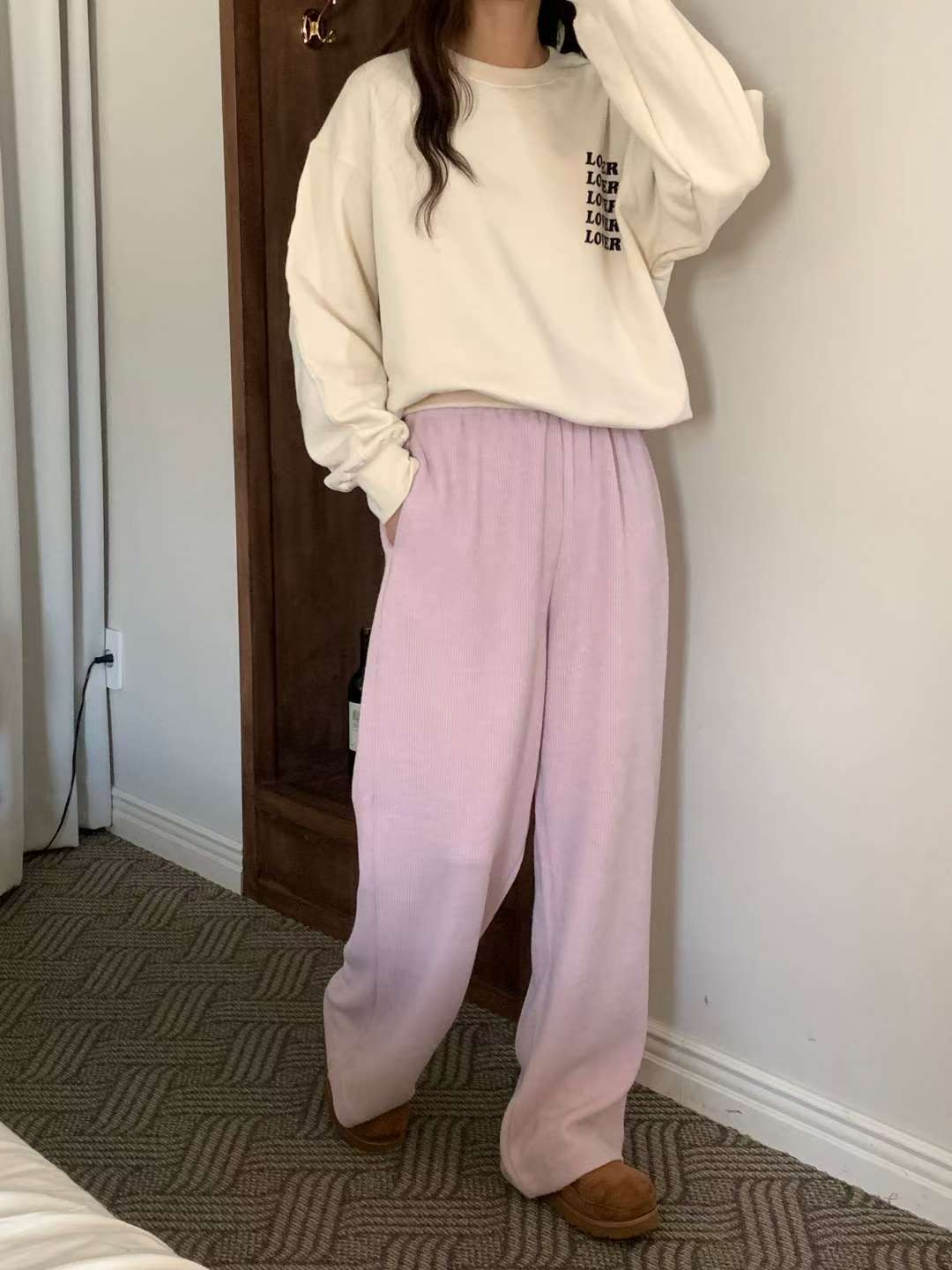 knit wide banding pants-4col