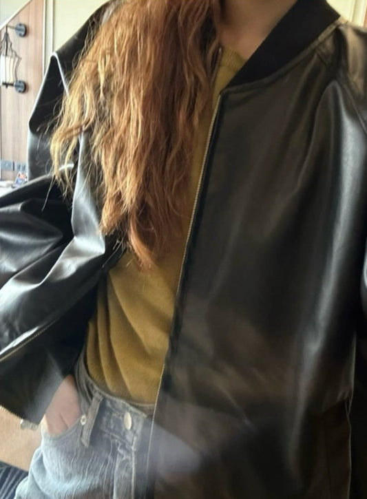 Leather bomber jacket