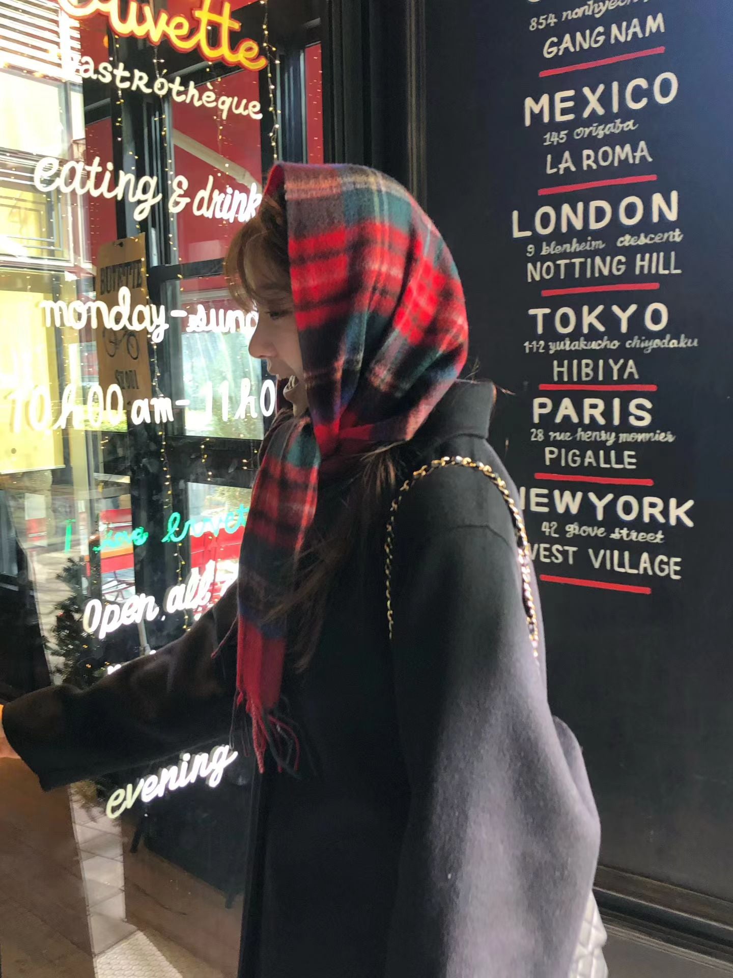 Ounce check wool muffler-3col