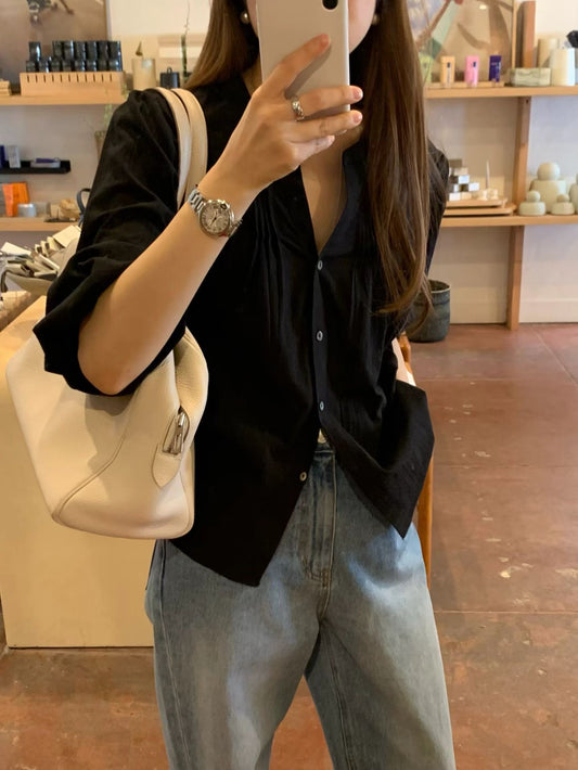 Ounce blanc pintuck blouse-2col