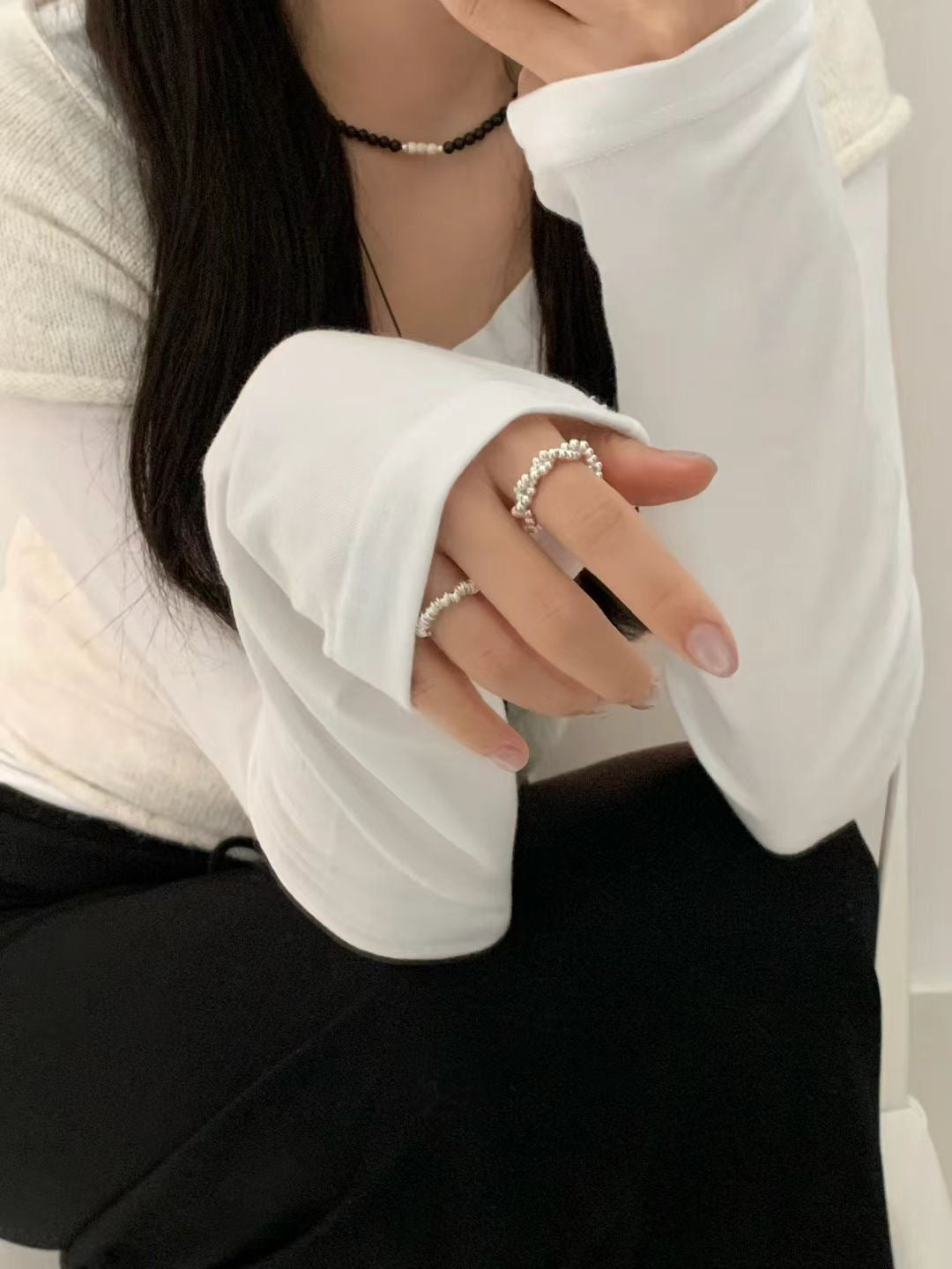 Silver ball twisted ring