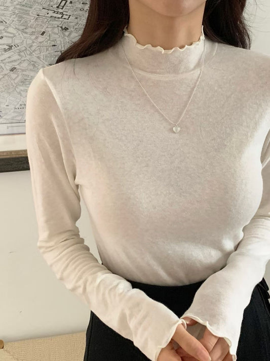 Rose angora half high neck T-5col