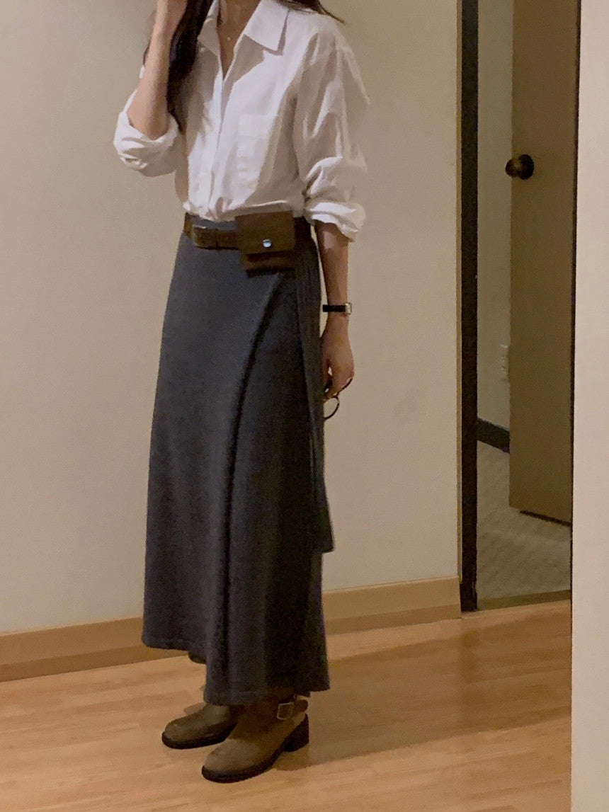 black即納 wool wrap skirt-3col