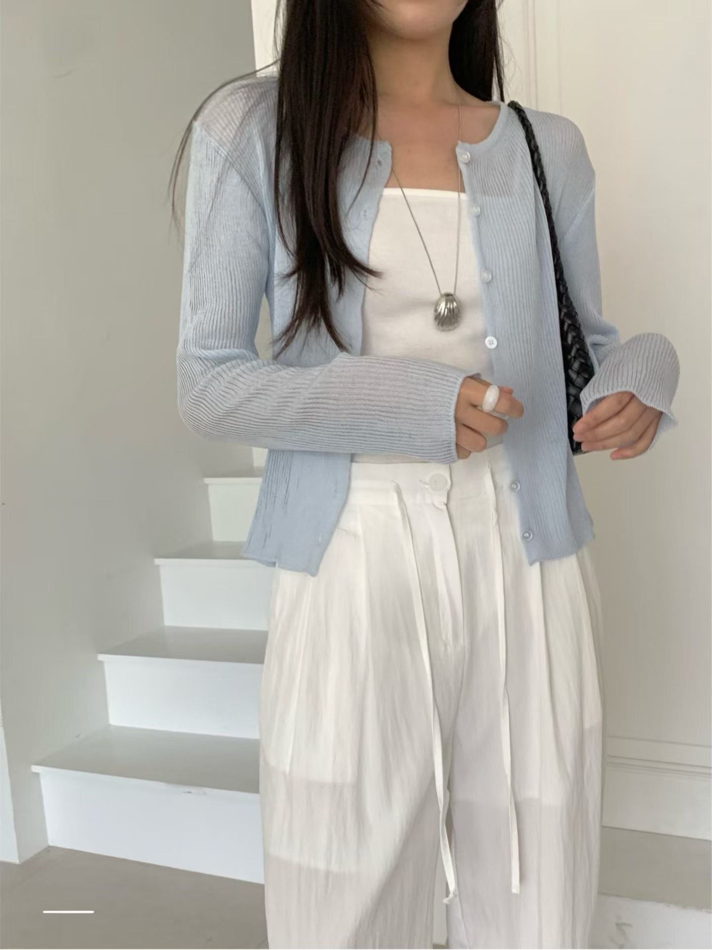 with linen string cardigan-3col