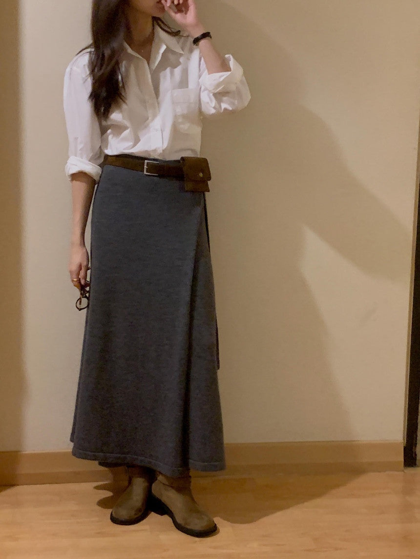 black即納 wool wrap skirt-3col