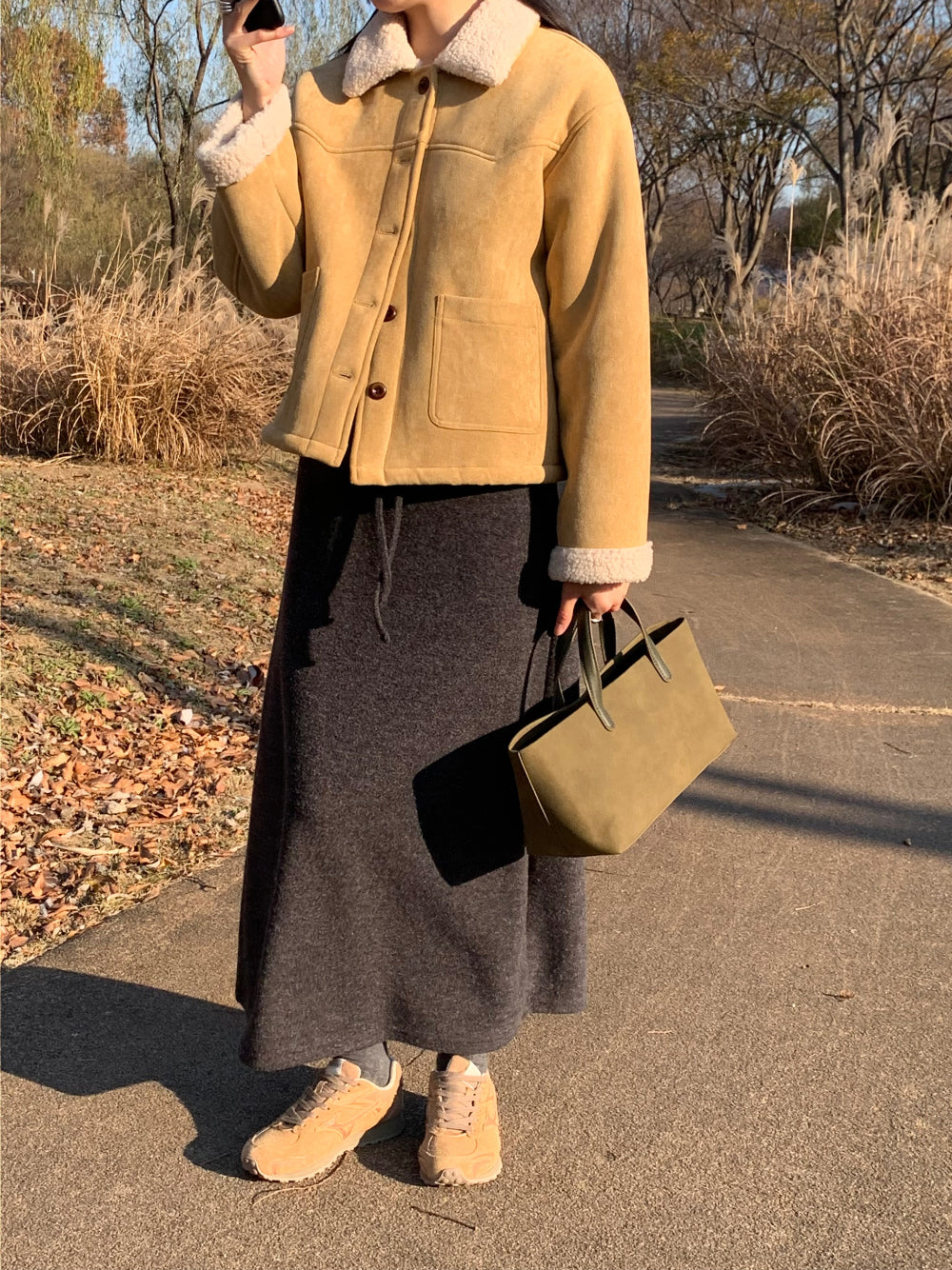 wool maxi skirt-3col