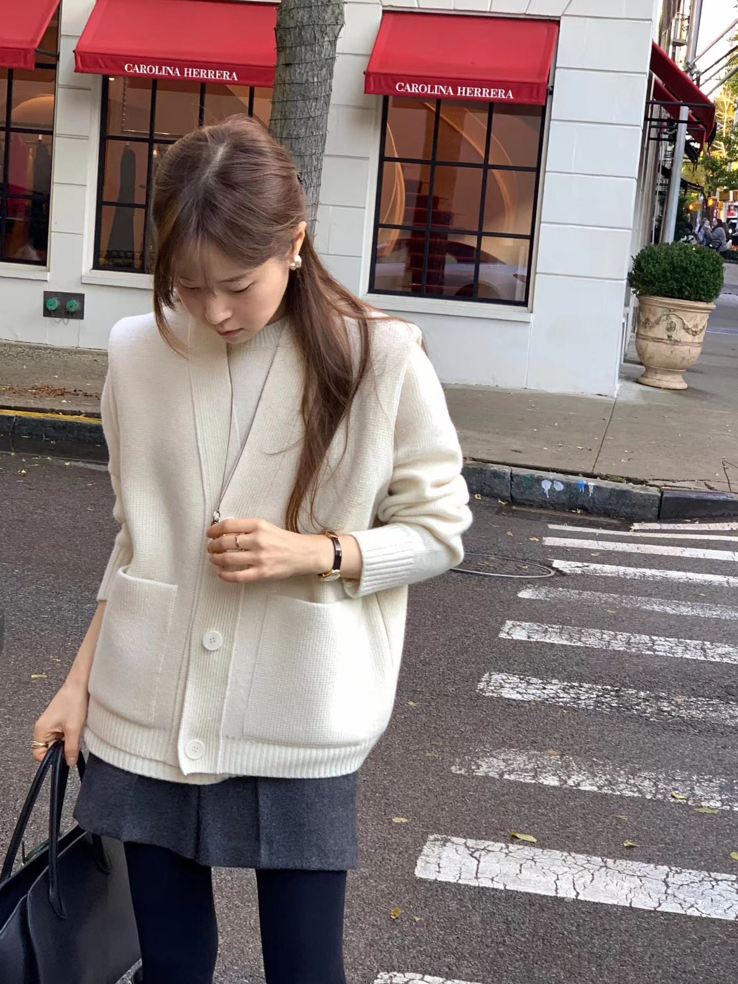 ivory即納 Ounce pocket knit vest cardigan-2col