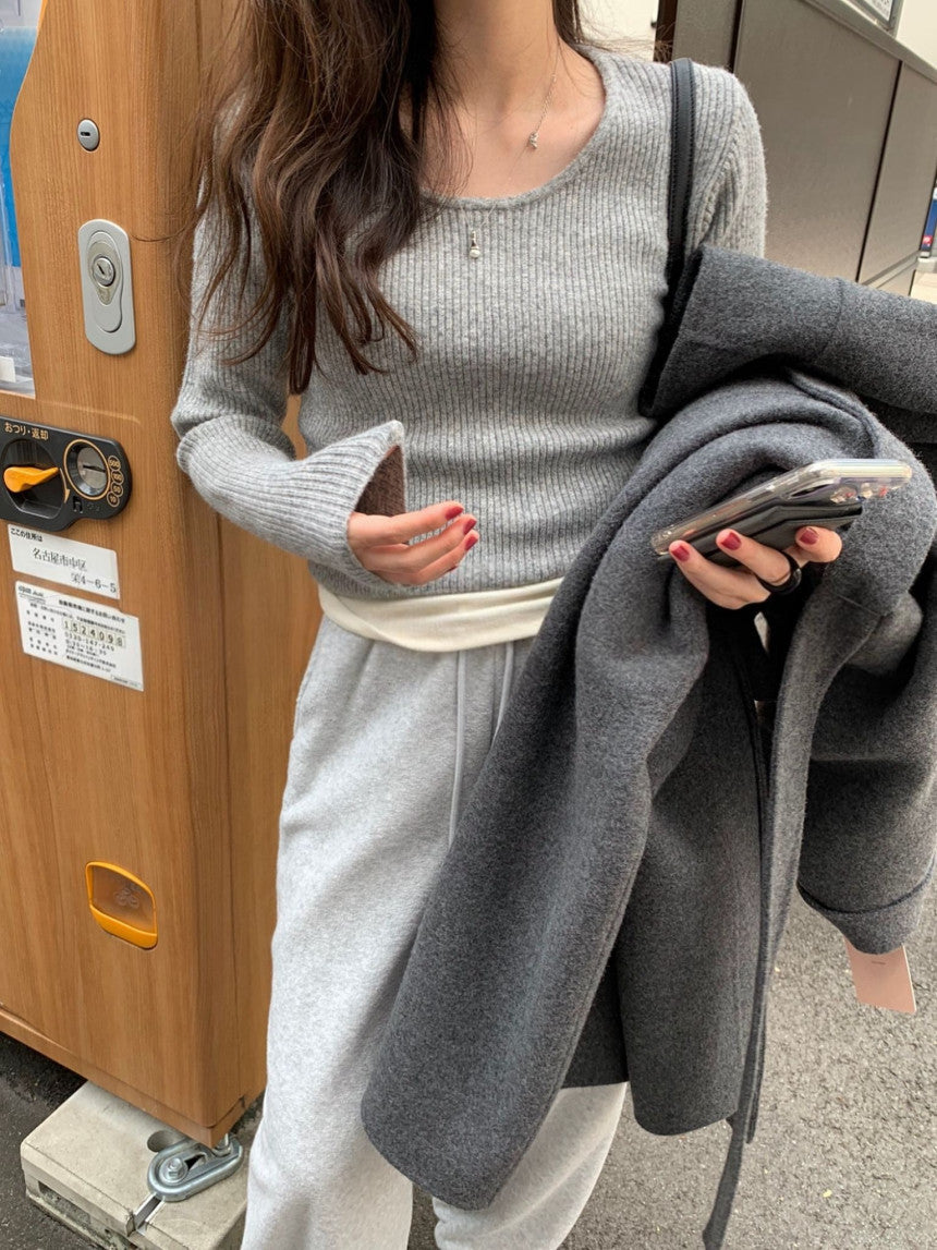 Tier U-neck knit-4col