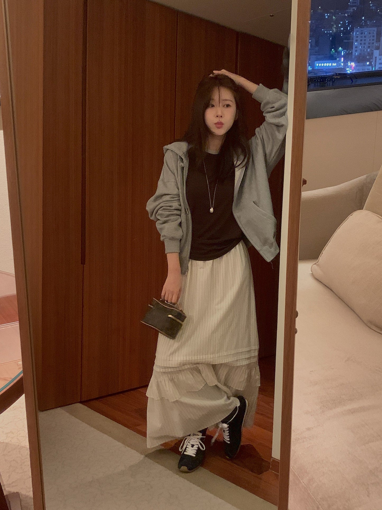 Essential gimo hood zip-up&pants&skirt-3col