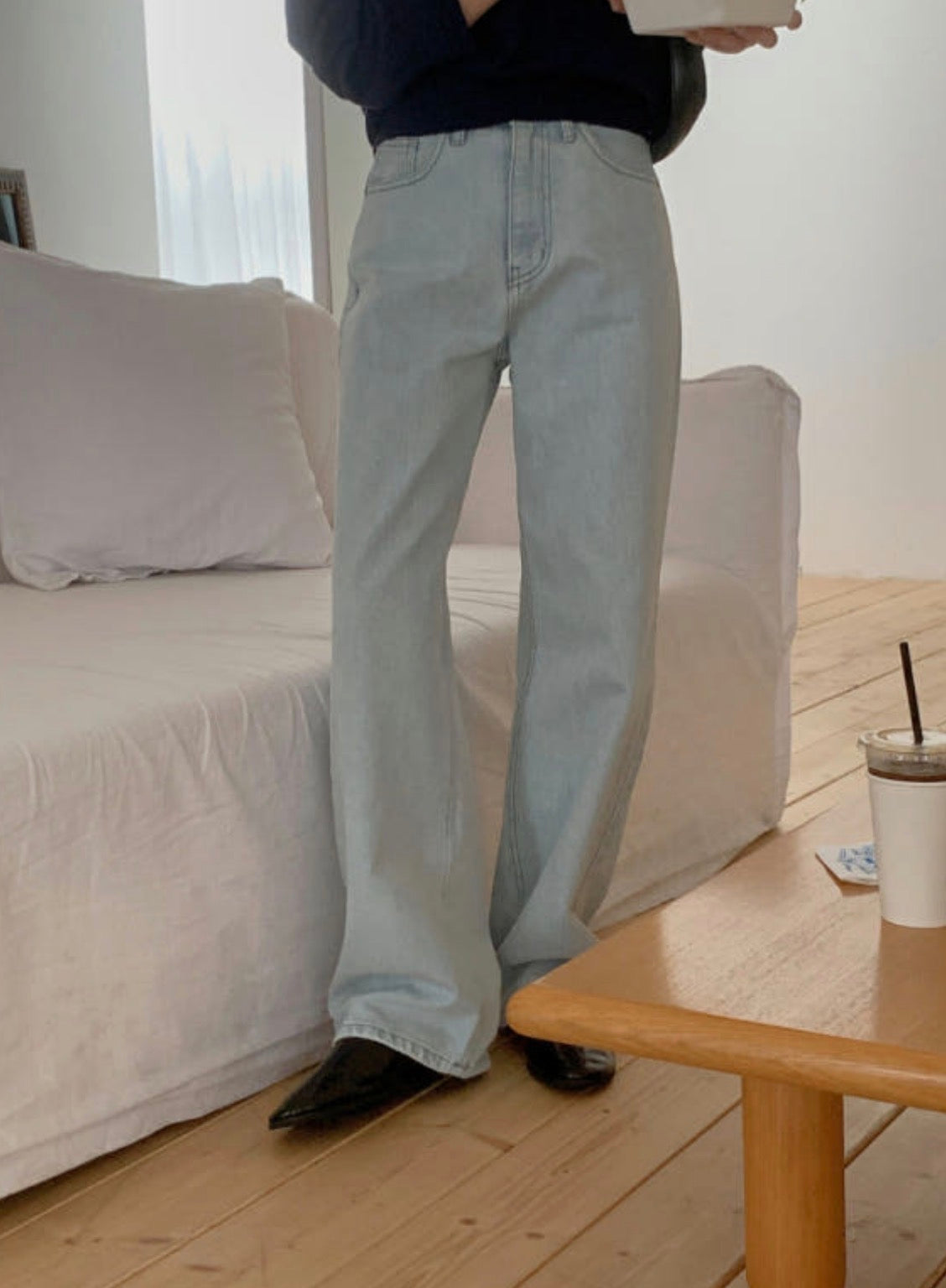 Jacquard light blue denim/ショート丈あり