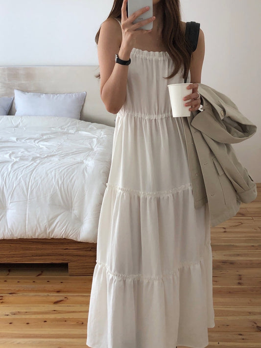 Muse shirring long onepiece-2col