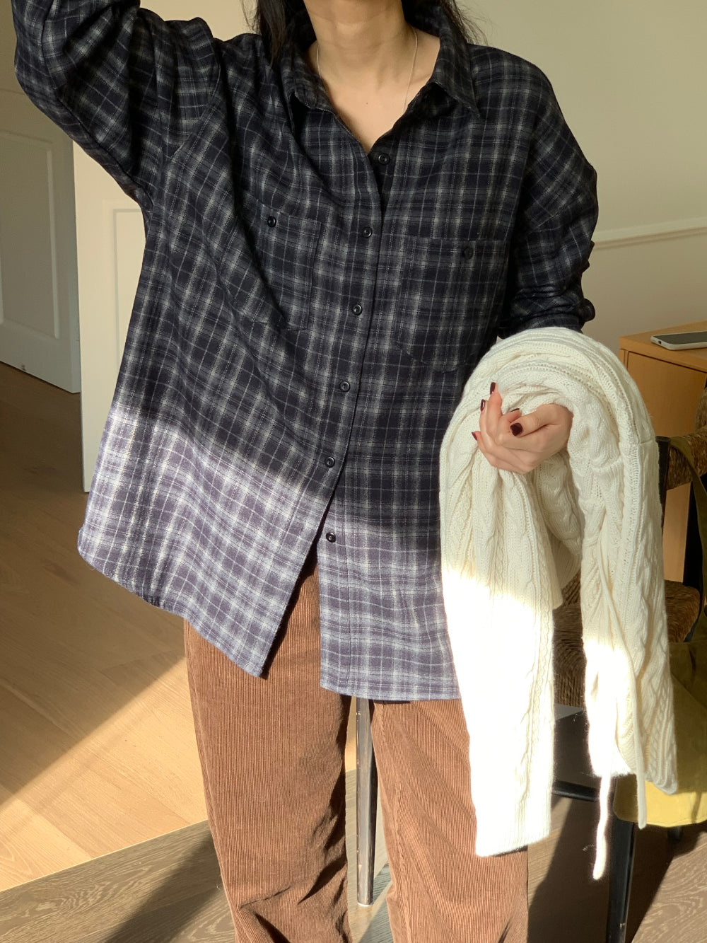 tan check gimo shirt-3col