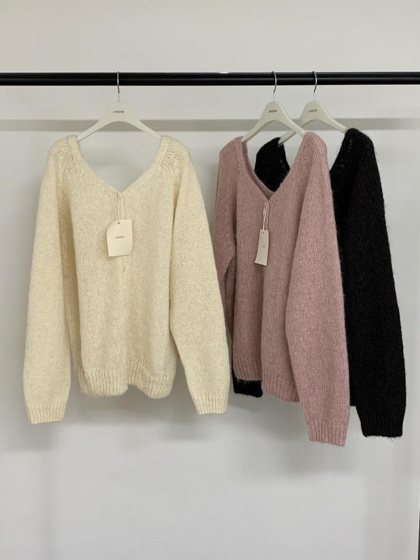 Pony wool 2way v-knit cardigan-3col