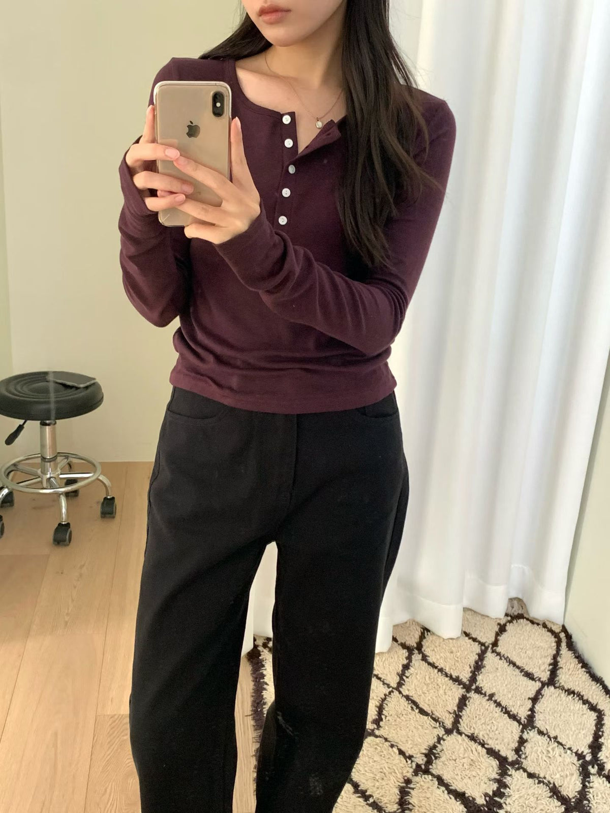 Plum long T-4col