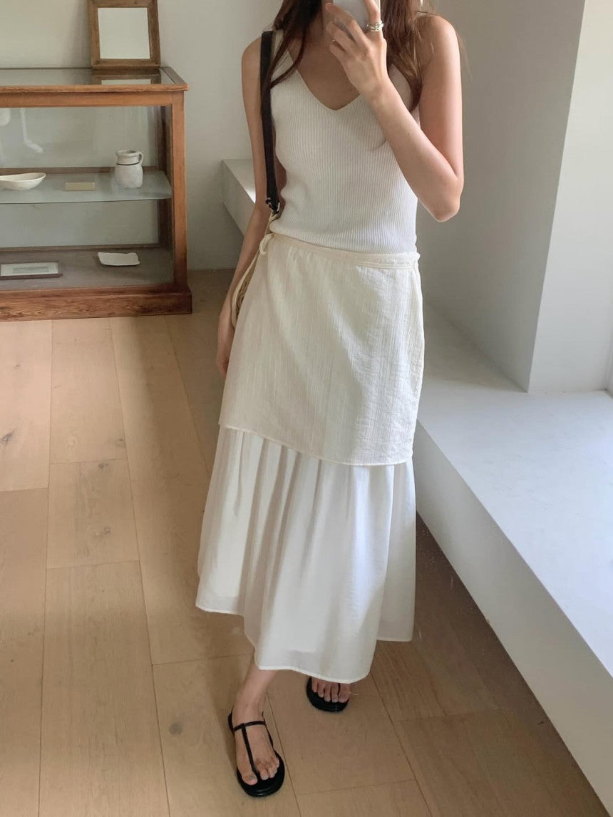 Butter rayered wrap skirt-3col