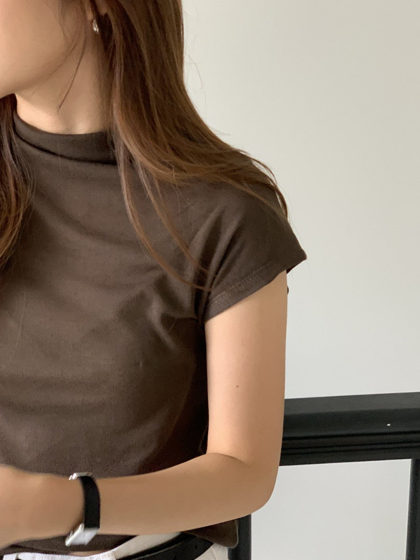 Mock neck wool tencel drop shoulder T-4col