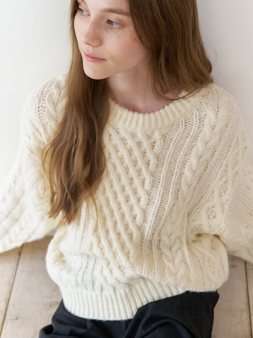 French alpaca cable round knit-3col