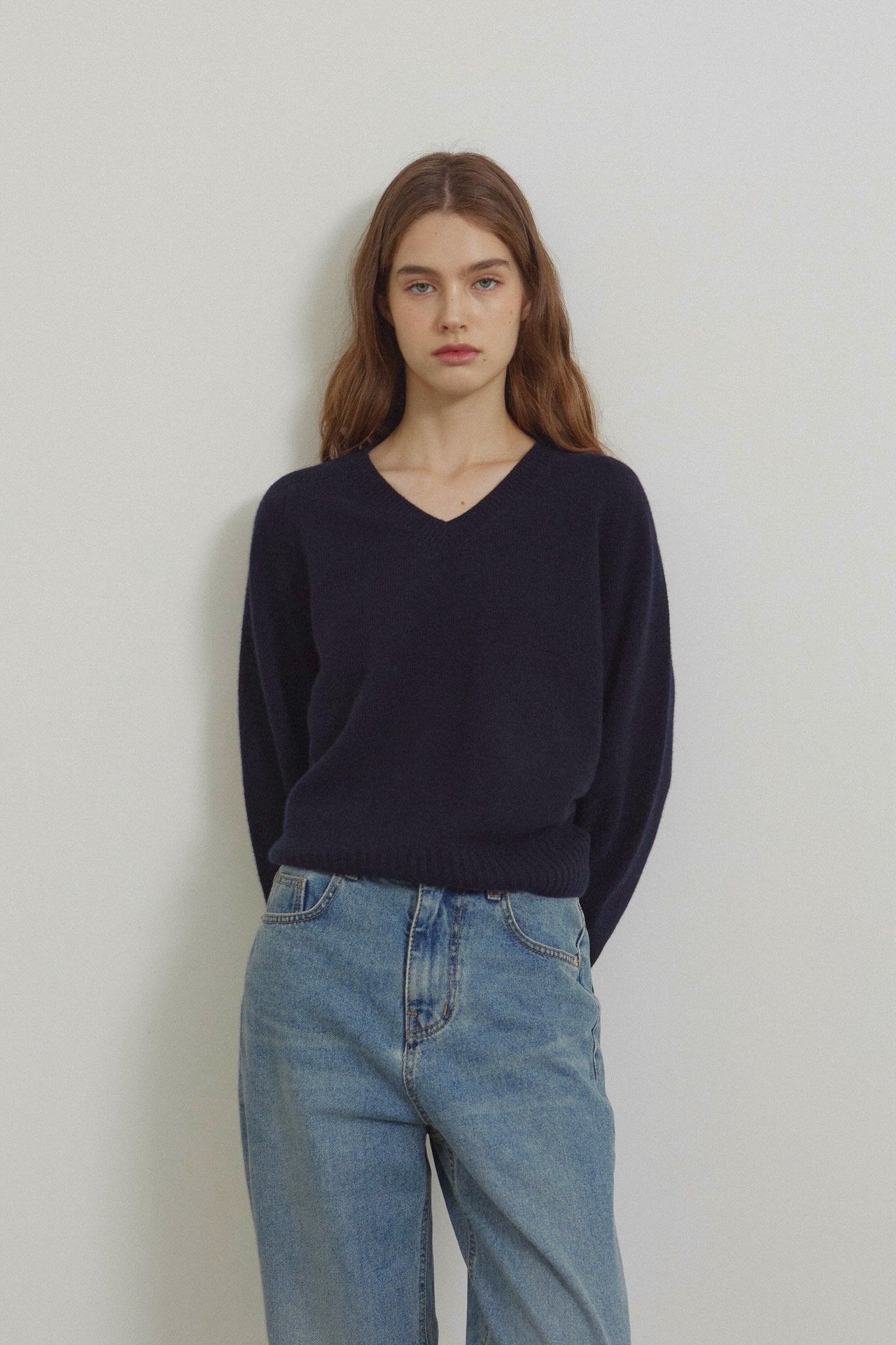 navy即納 Cashmere V knit-4col