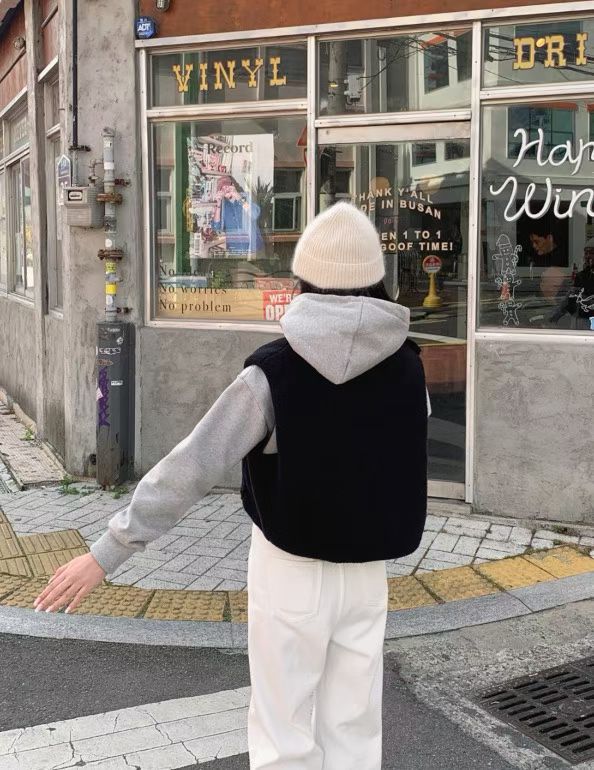 Bear fleece vest zip up-2col