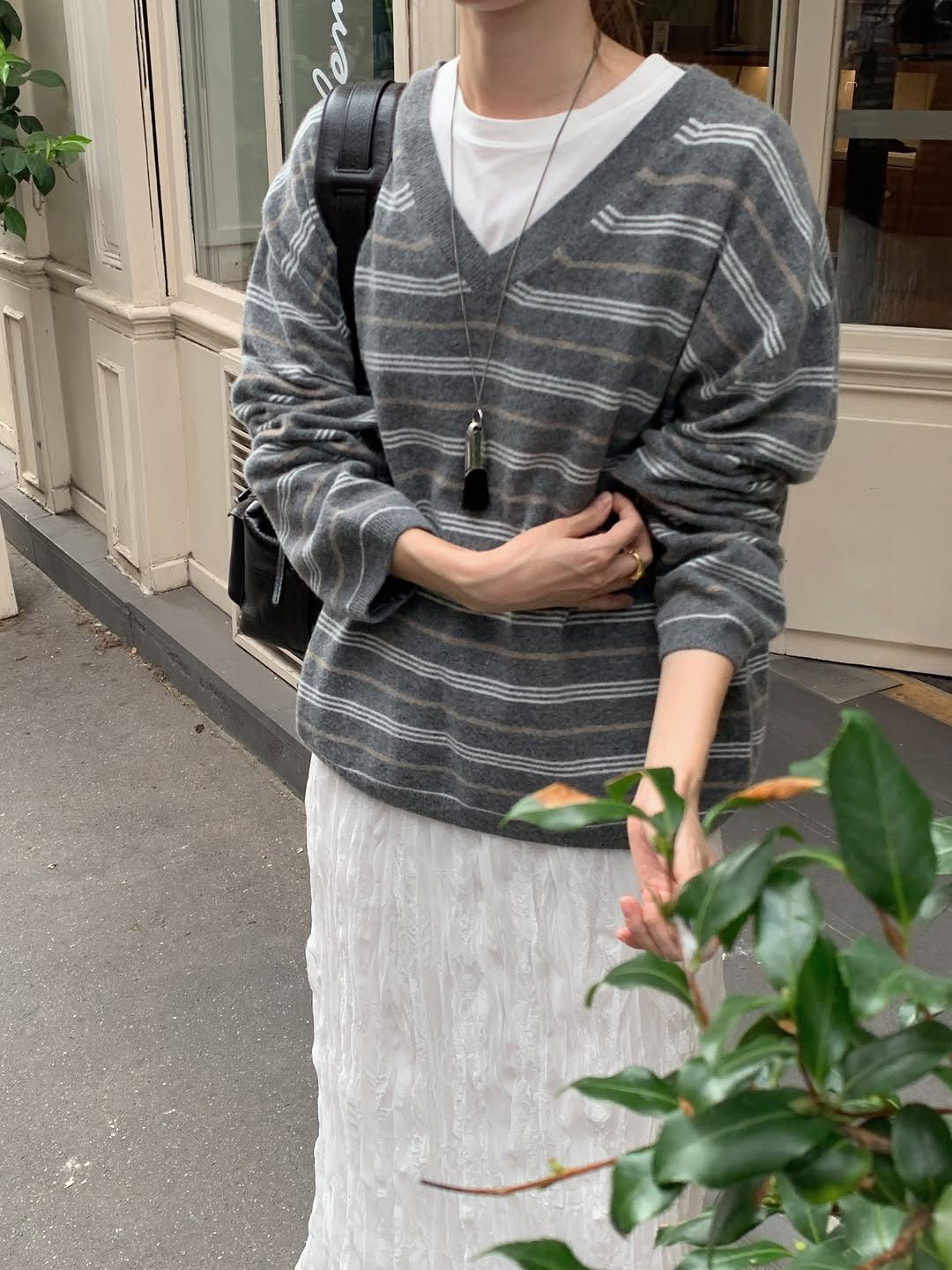 More cashmere stripe knit-2col