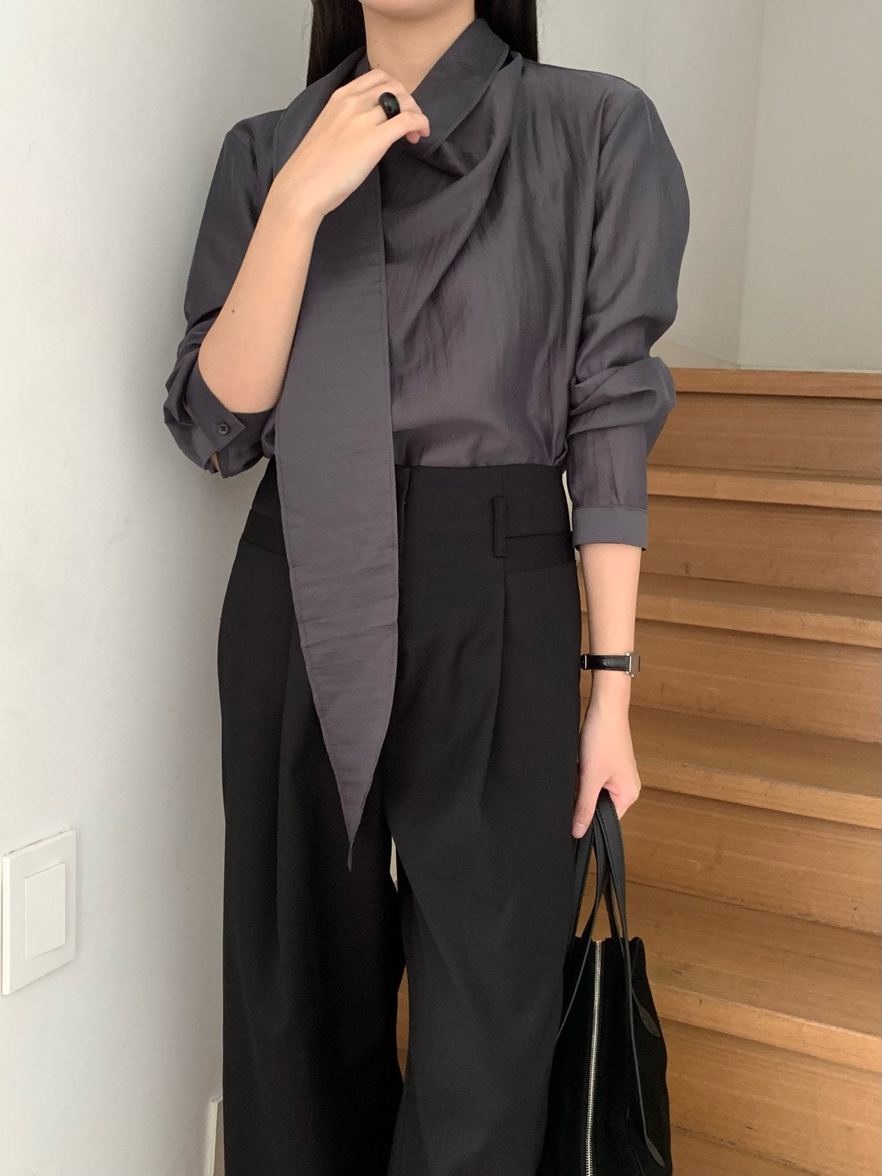 Barrel tie blouse-2col