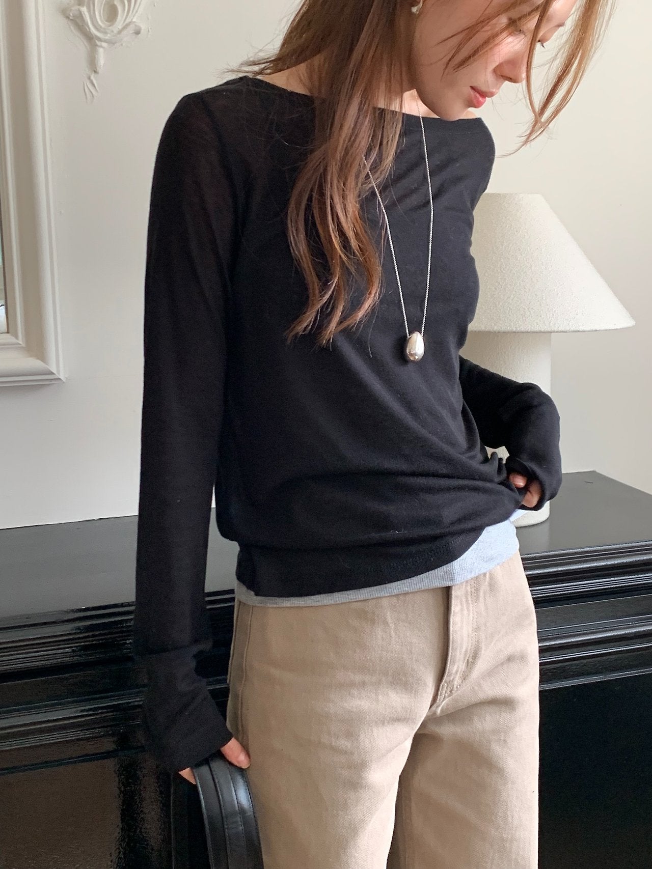 Bay wool tencel boat neck T-6col