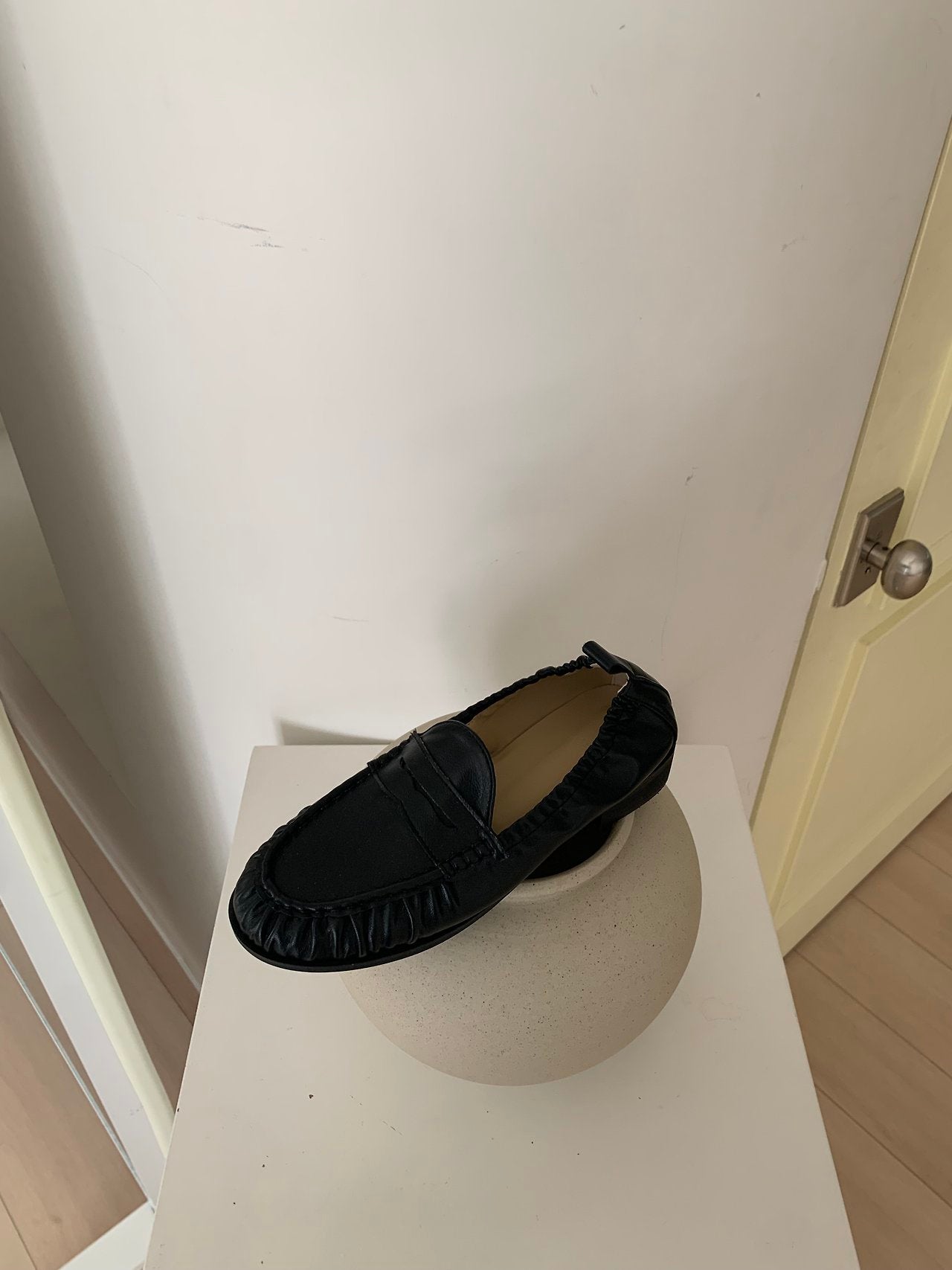 Black Shirred Classic Loafers