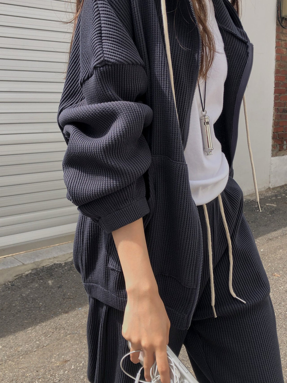 waffle hooded zip-up&pants-3col