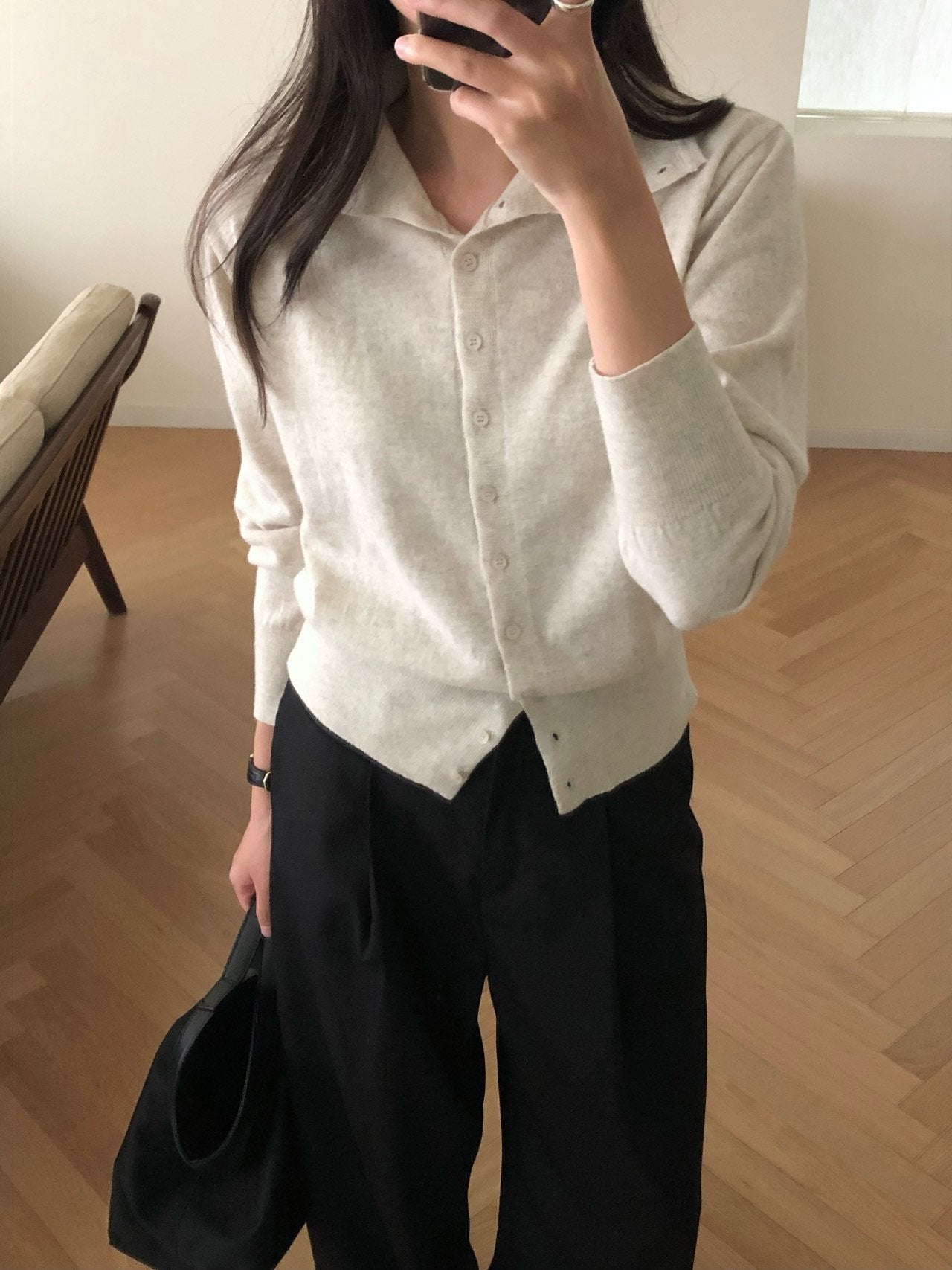 High-neck cash cardigan-3col