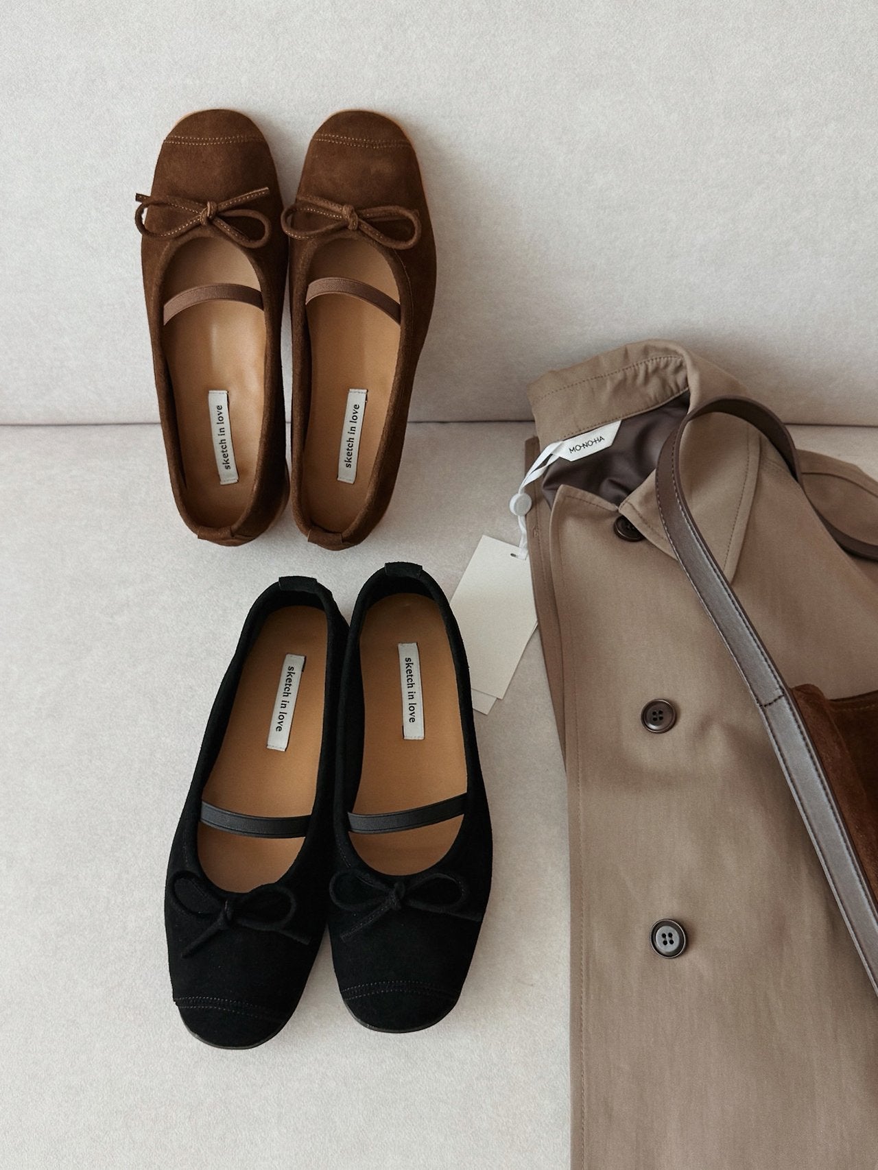 suede comfort ribbon flats-2col