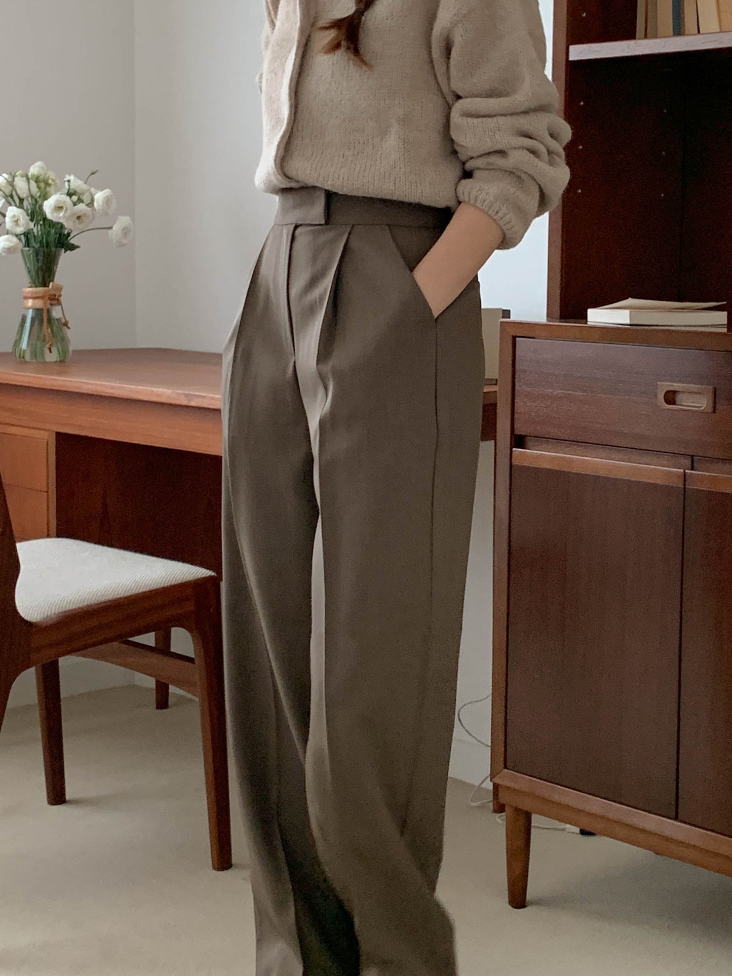 Fw one pintuck semi-wide slacks-3col ショート丈あり