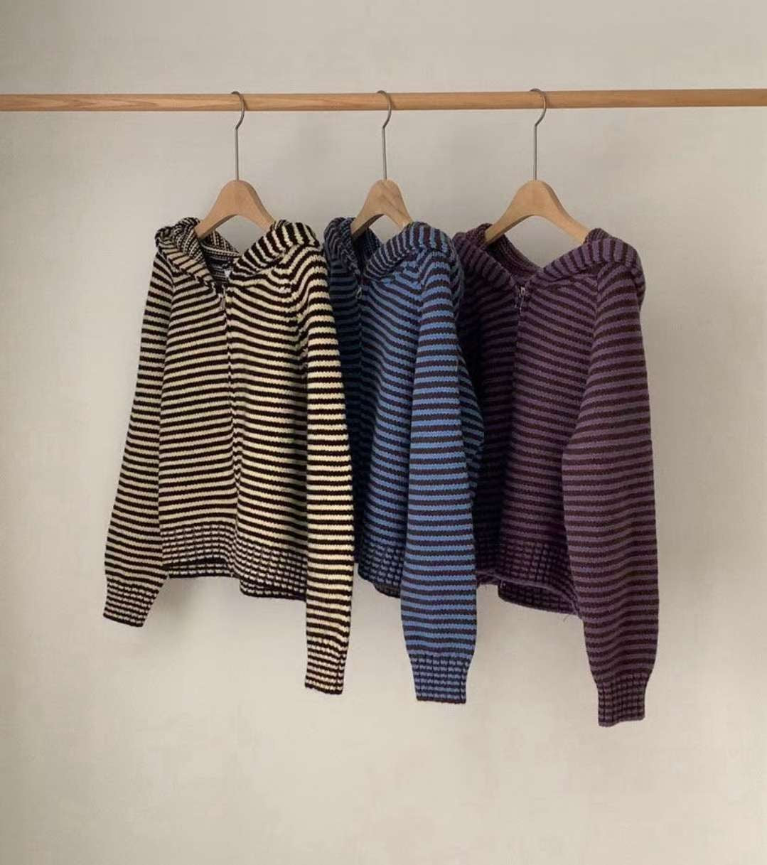 Stripe hood zip up-3col