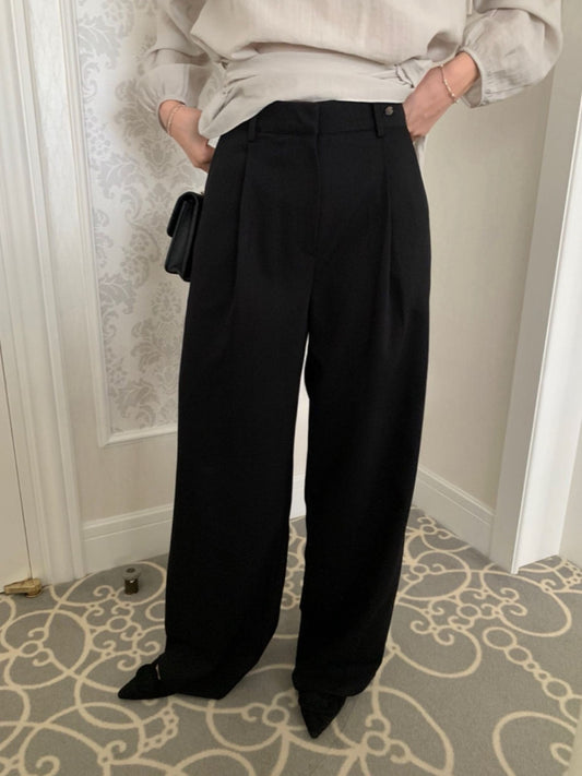 Tei wool semi wide slacks-2col/ショート丈あり