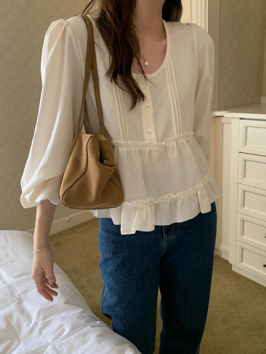 Cake pin tuck blouse-2col