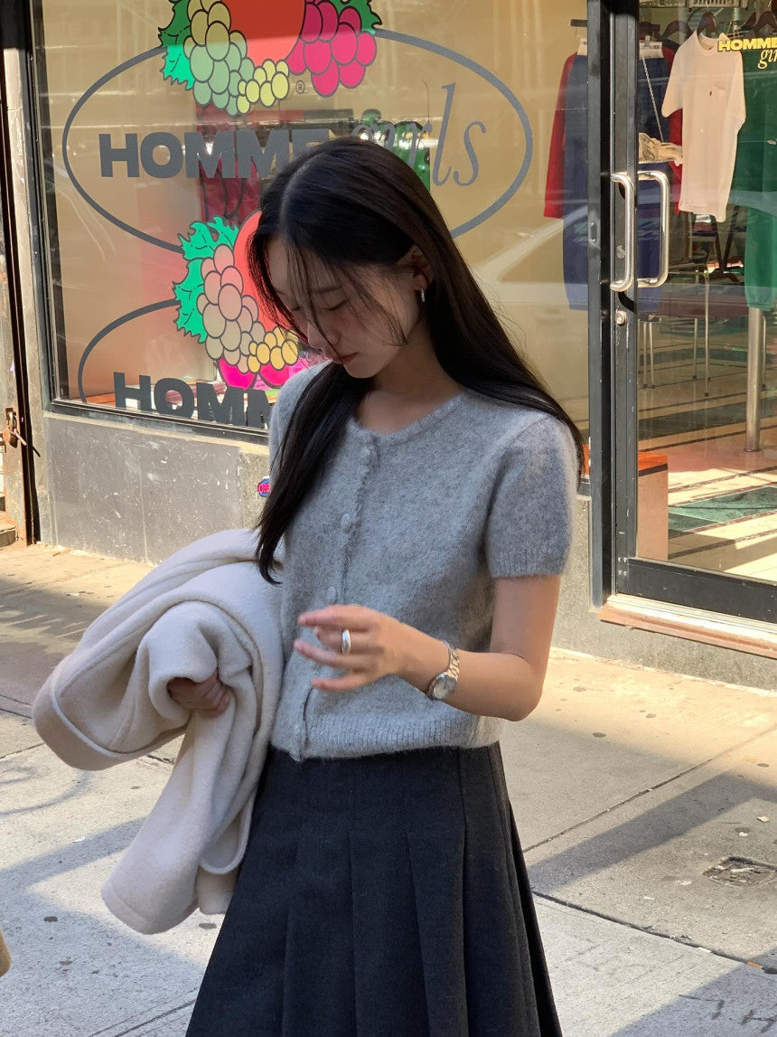 Want alpaca half cardigan-4col