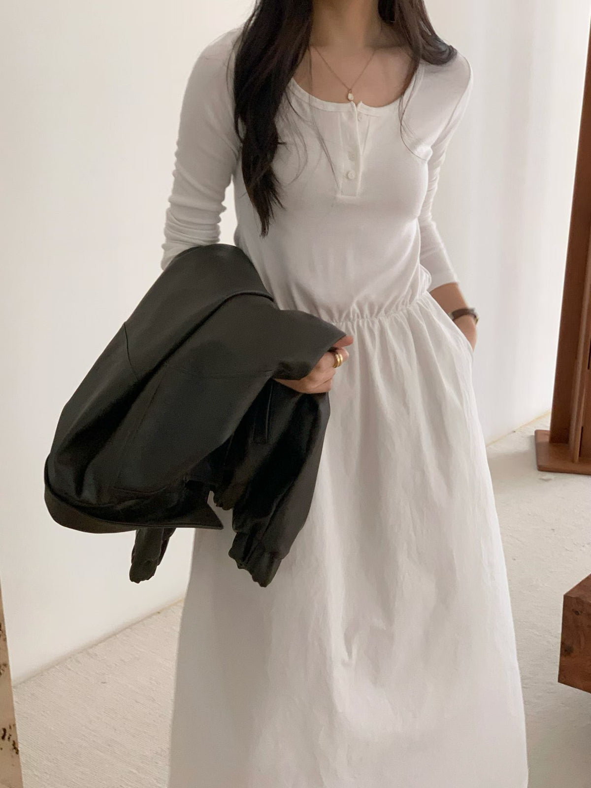 luna button long onepiece-2col
