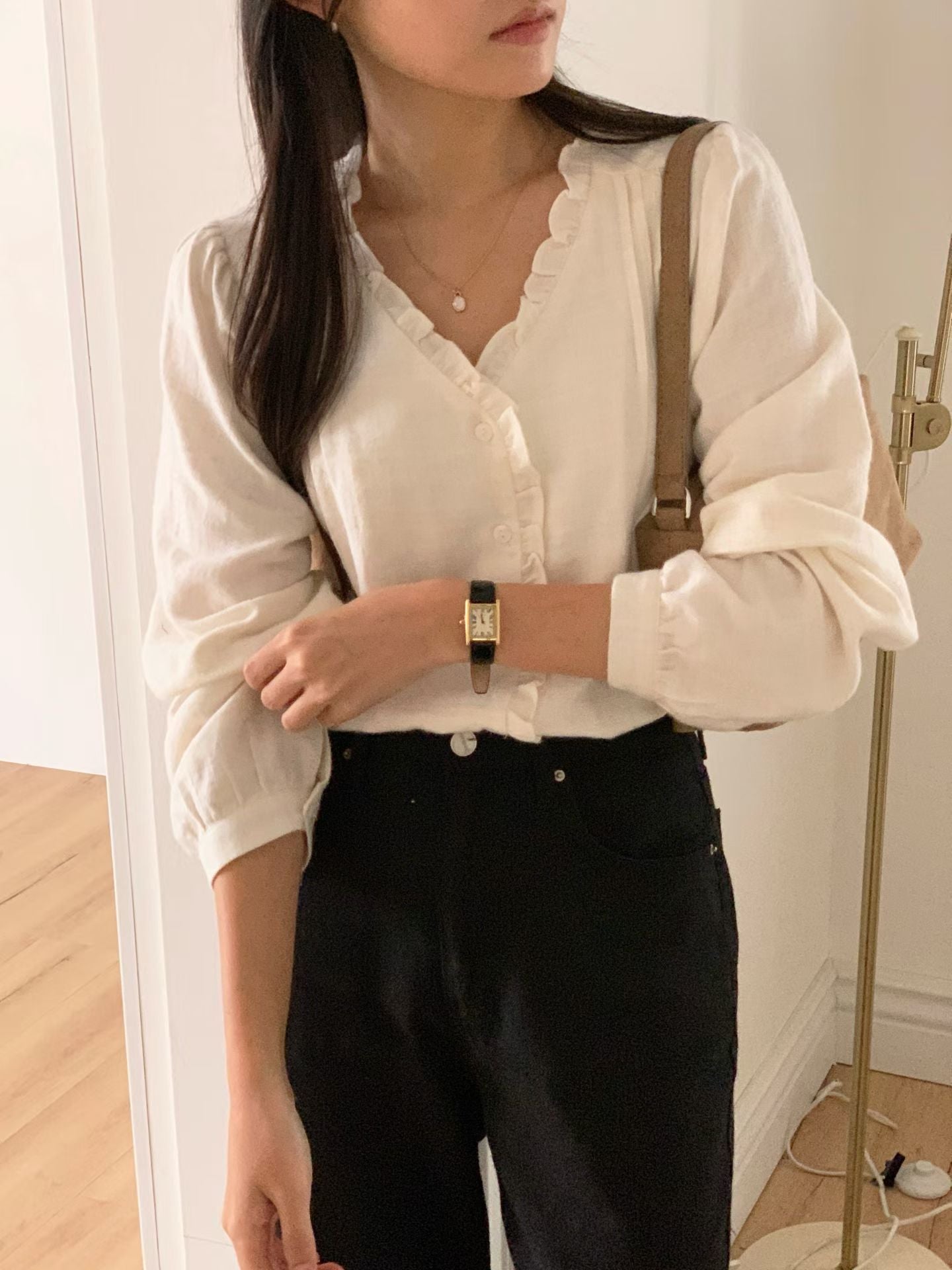 Plie frill gimo blouse-2col