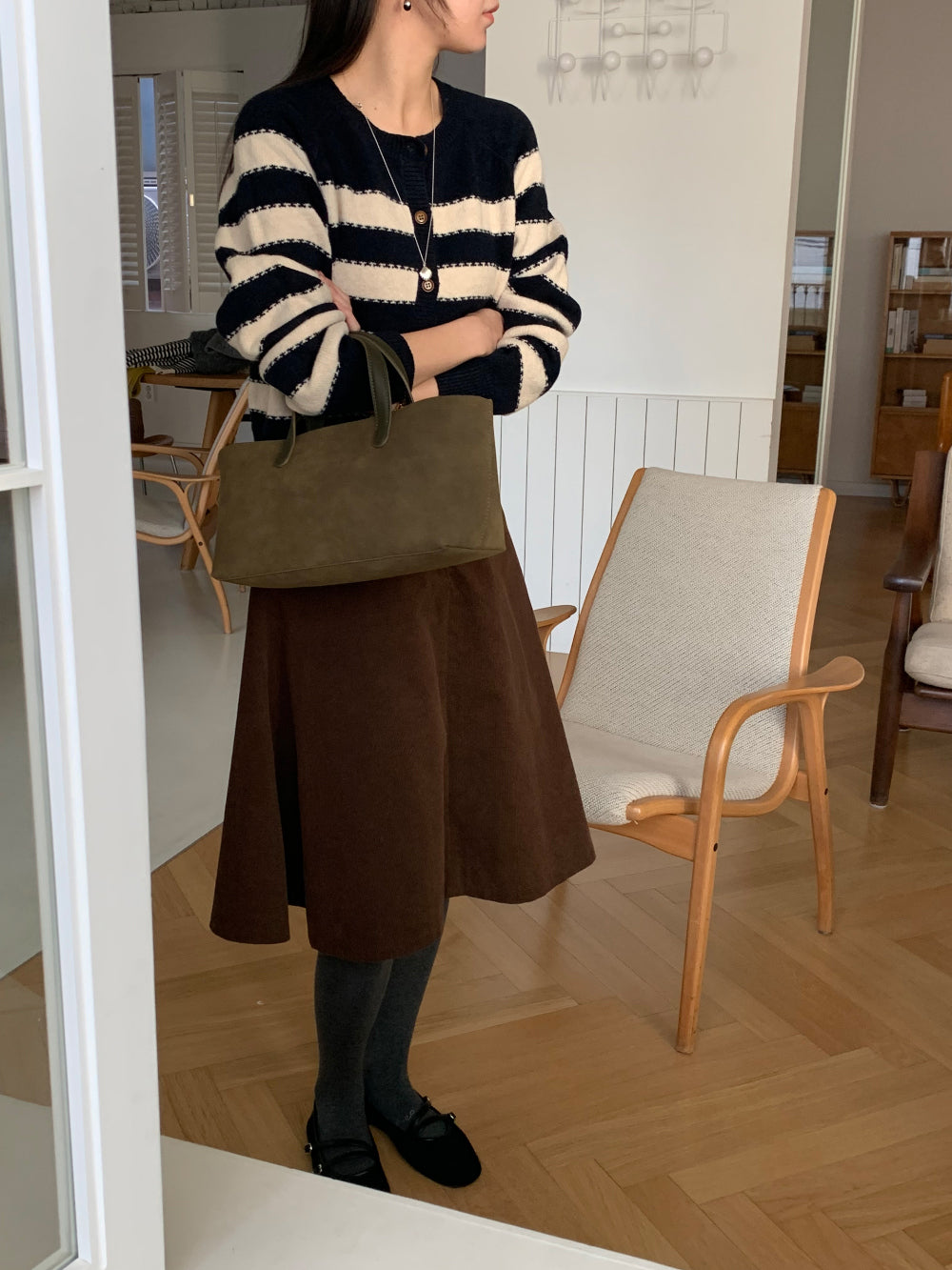 Sage corduroy skirt-2col