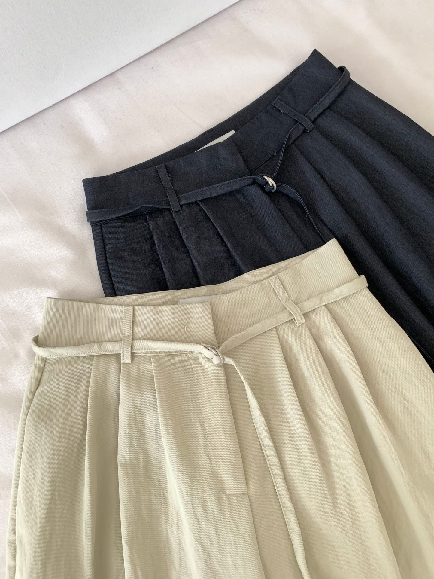 d-ring three pintuck wide pants-2col/ショート丈あり