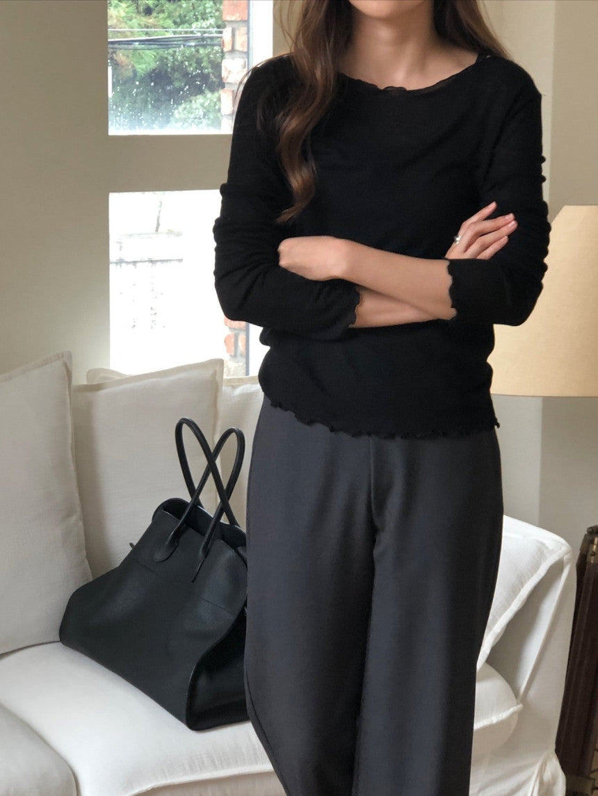 Ribbon frill tencel wool T-3col