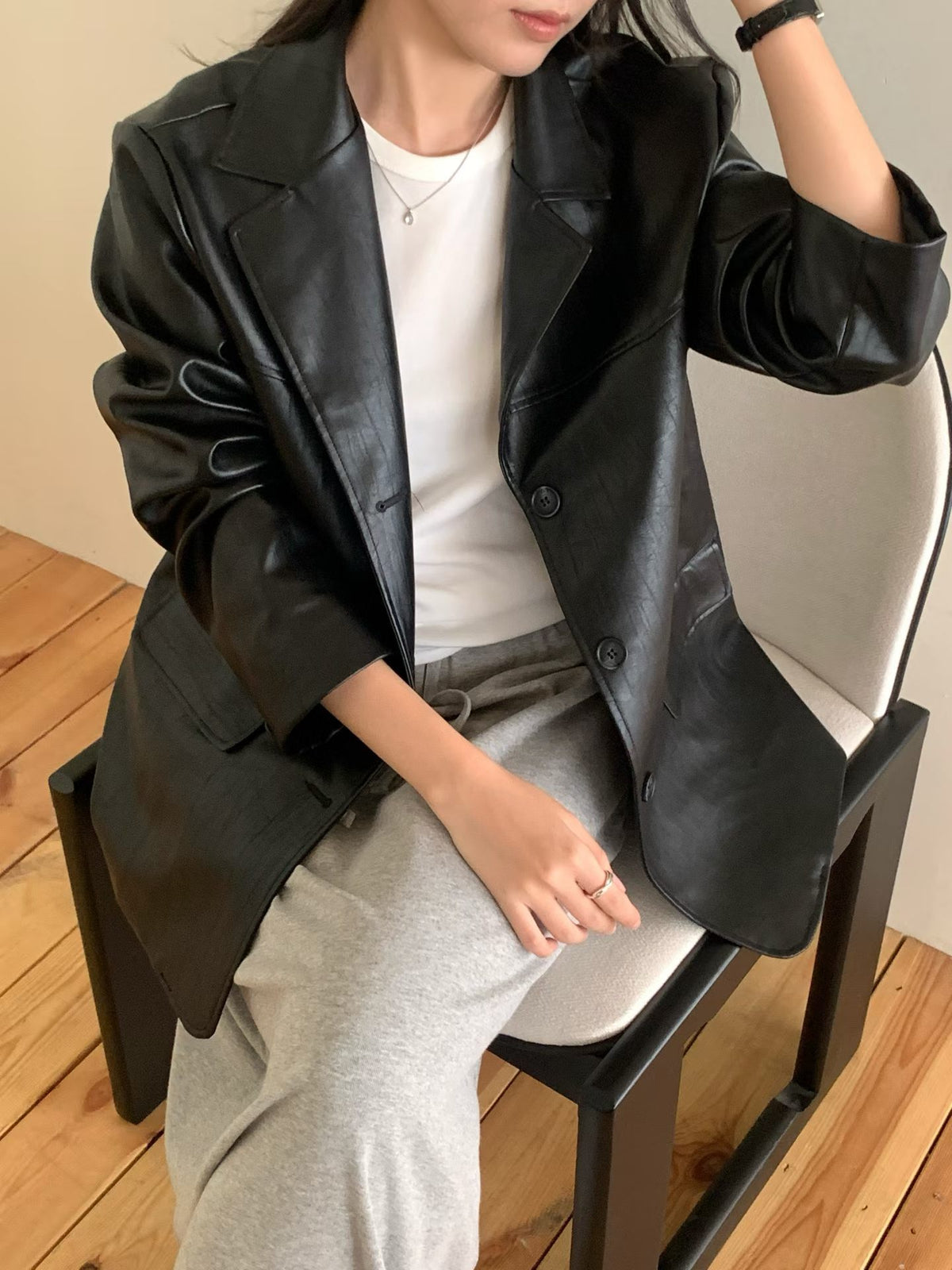 mute suede leather jacket-2col
