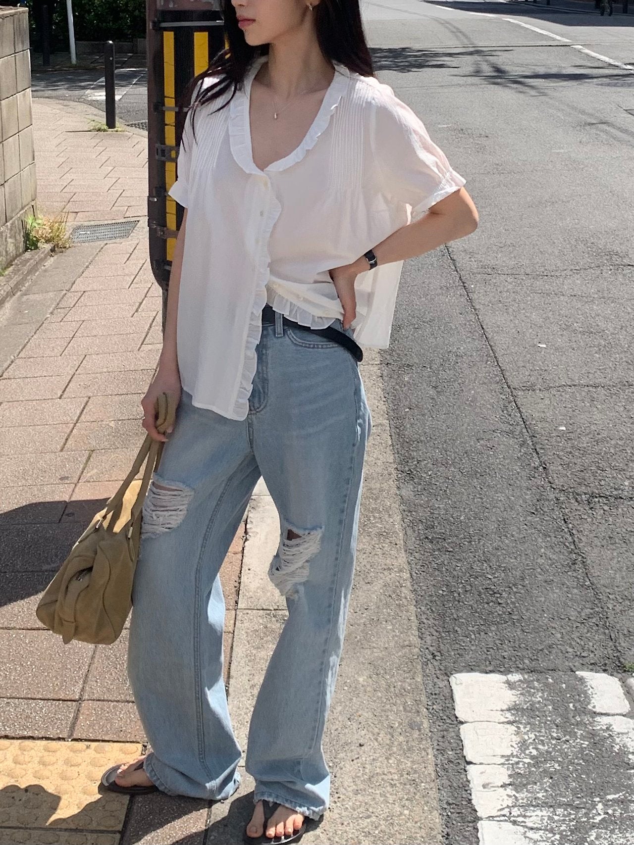 Mela frill pintuck blouse