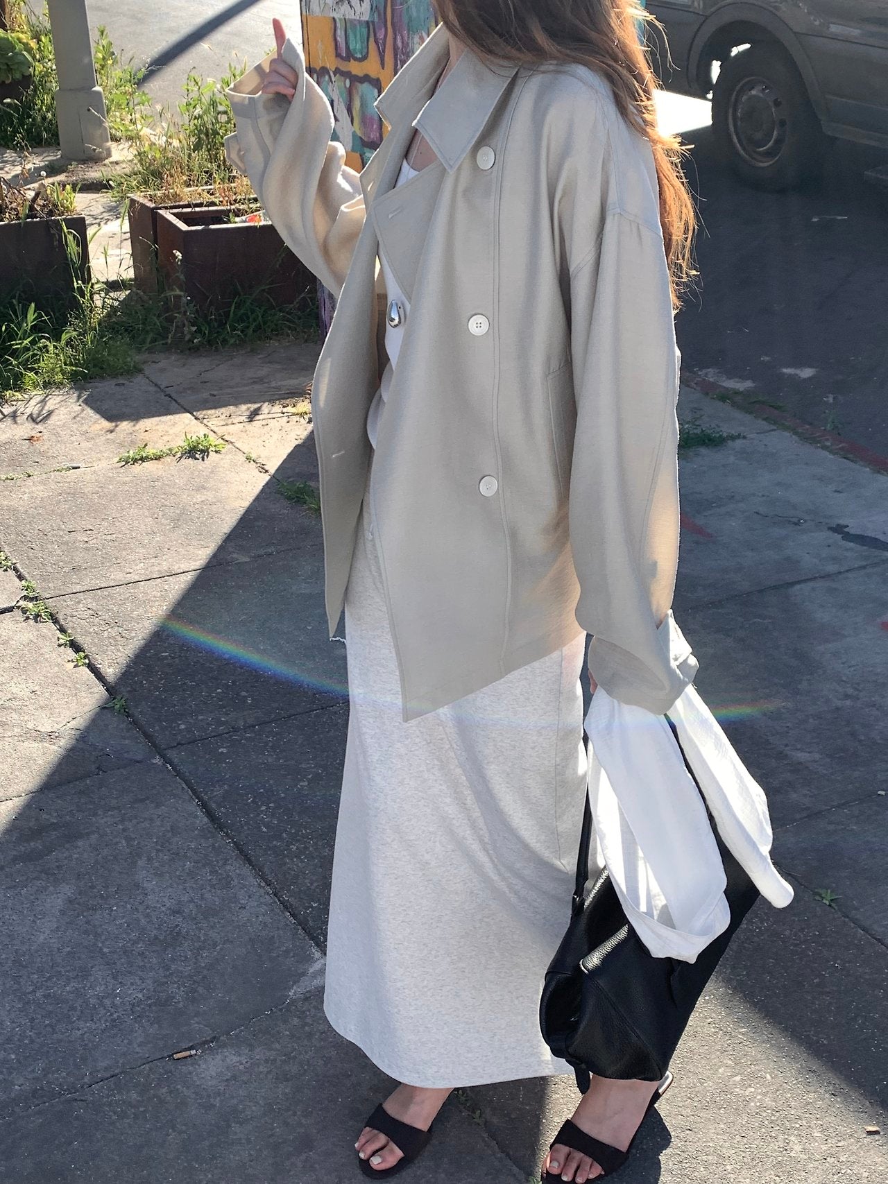 Michel soft short trench jacket-2col
