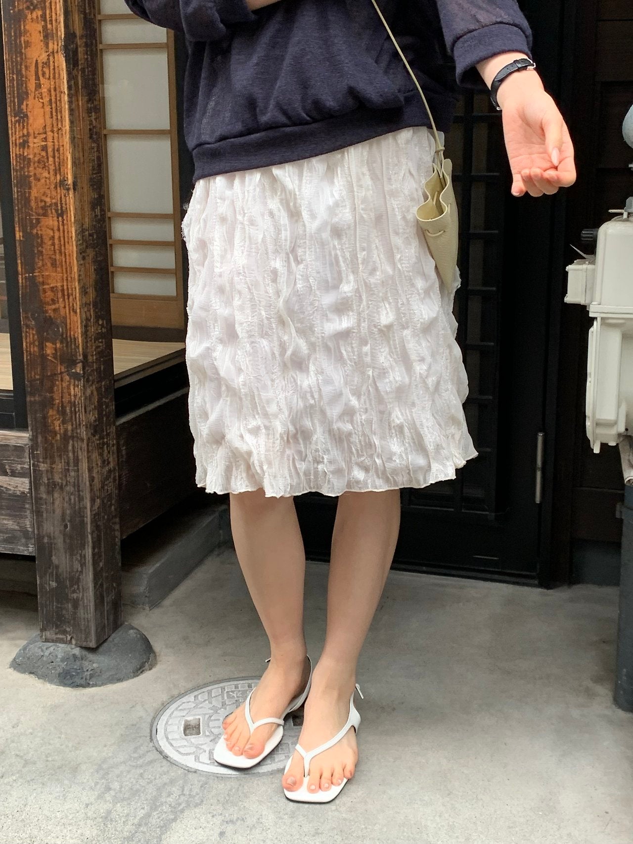 Noir texture midi banding skirt