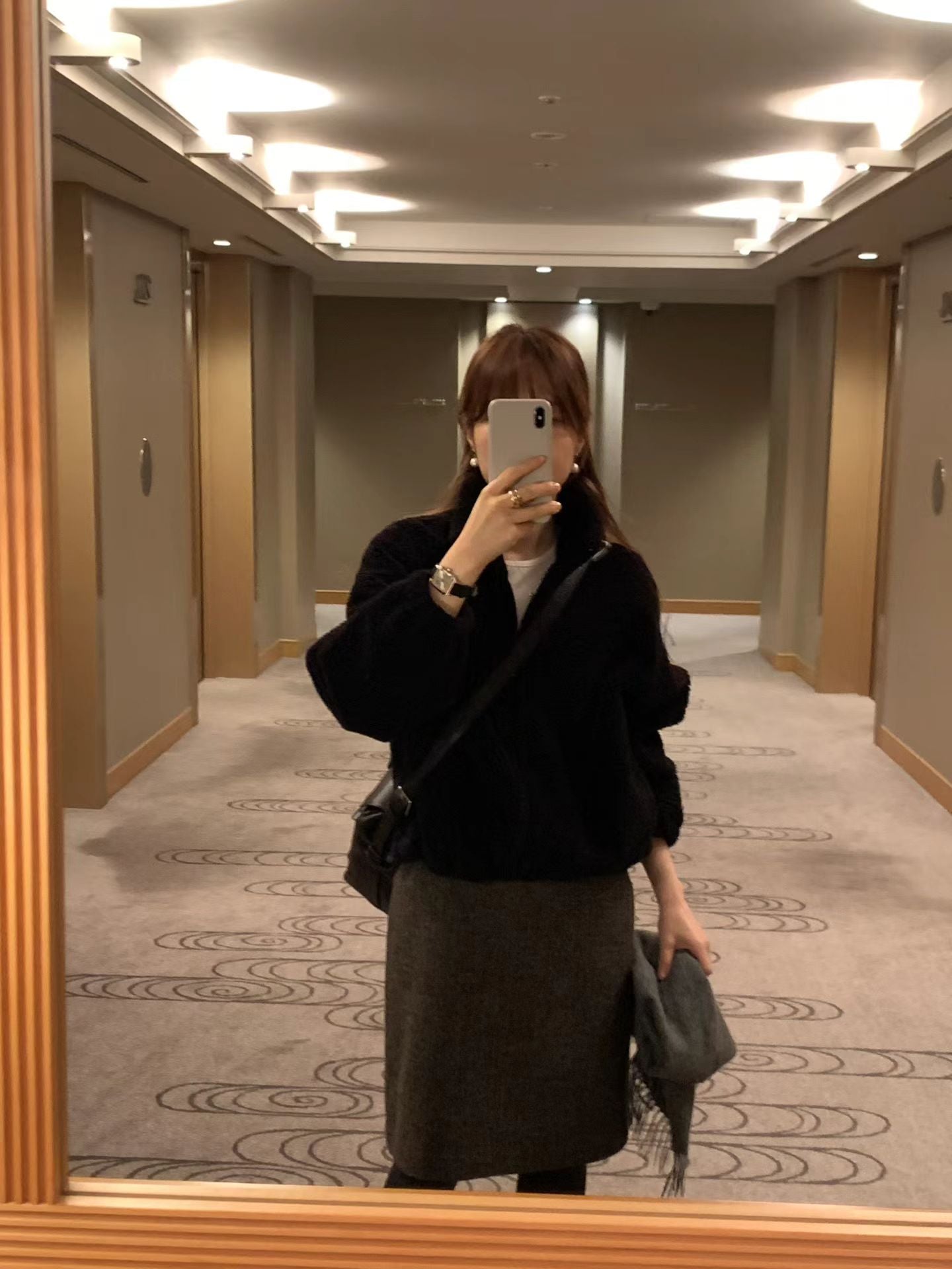 Ounce classic herringbone wool midi skirt-2col